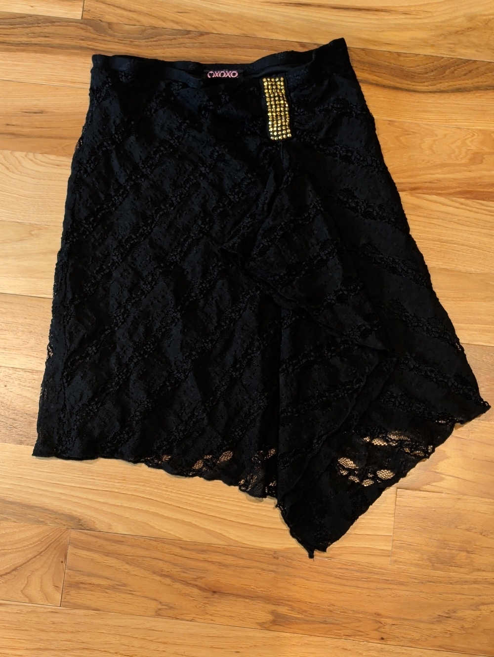 XOXO Black Lace Skirt with Gold Beaded Accent